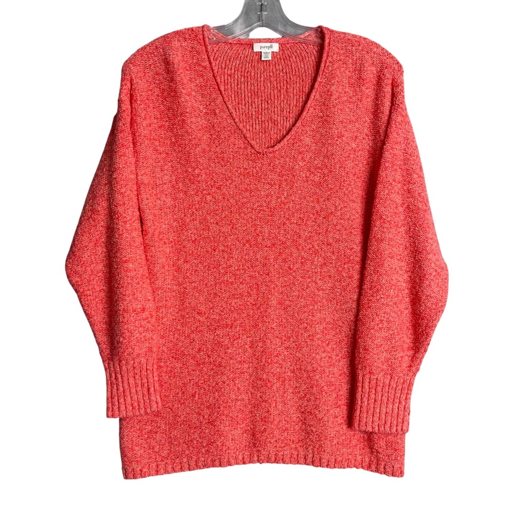 J. Jill Purejill‎ Sweater Womens XS Petite Pink V Neck KNit Chunky Classic Soft